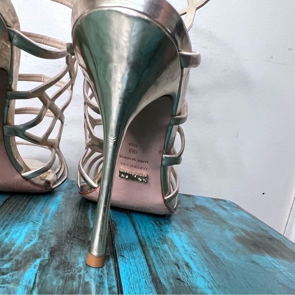 Schutz Juliana Gold High Heel Caged Open Dress Sandal Size 8 - Picture 11 of 16
